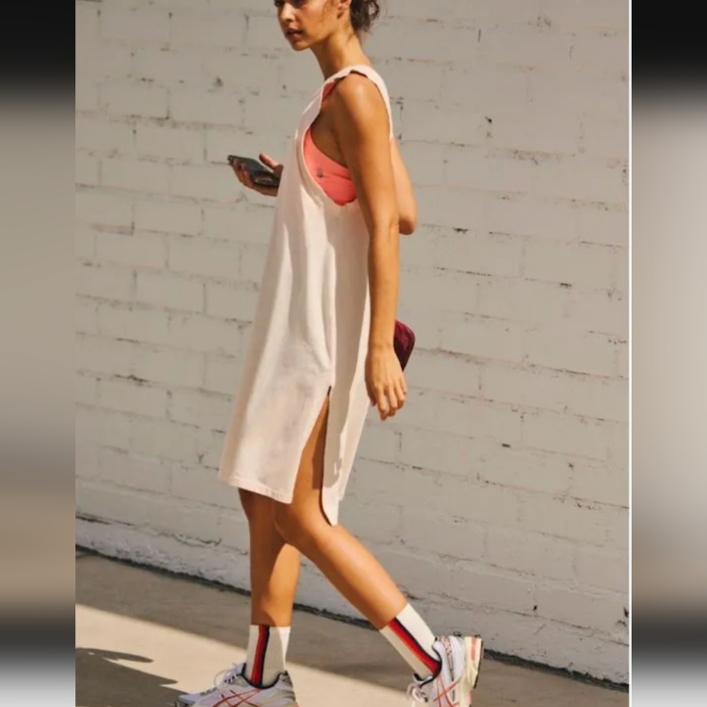 Free People Light Cream Sleeveless Slip Dress with Side Slit
